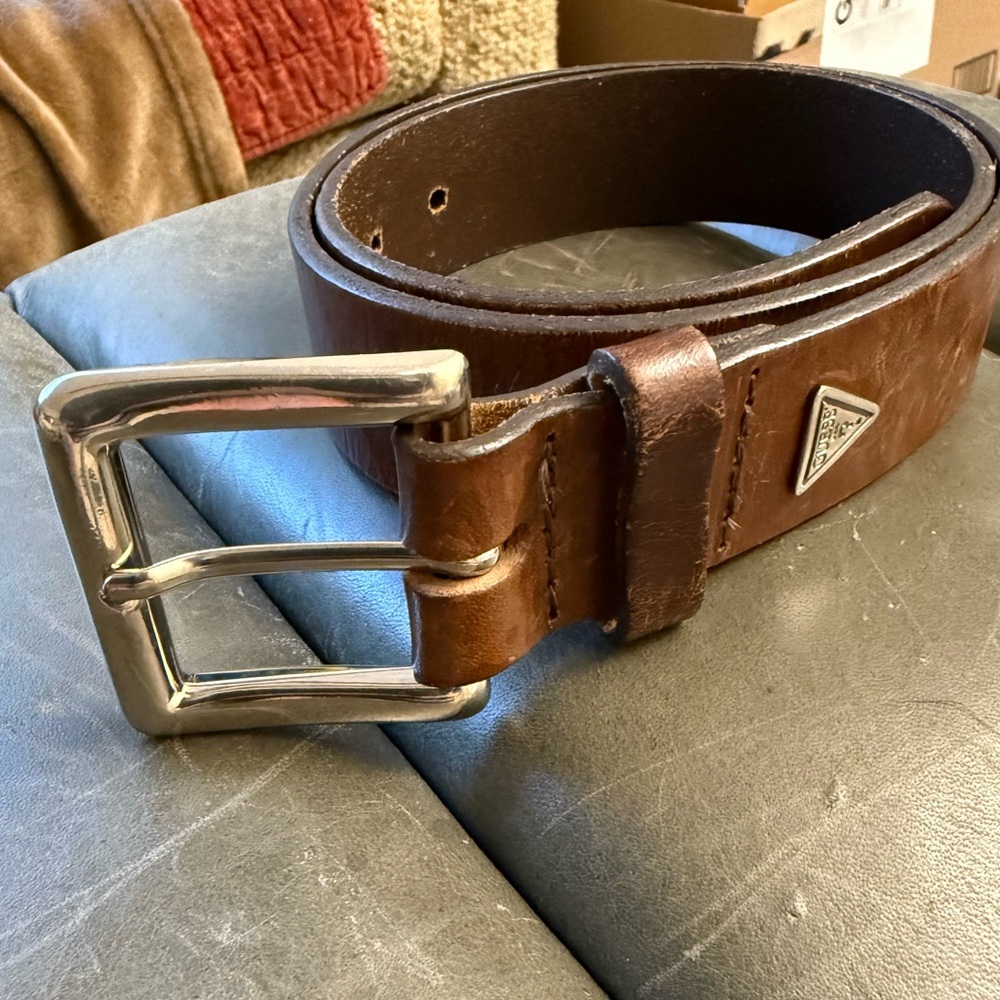 Guess Brown Leather Belt with Silver Buckle